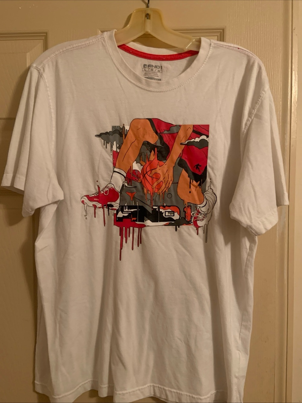 Graphic White Men’s And1 T-Shirt with Red Basketball Artwork